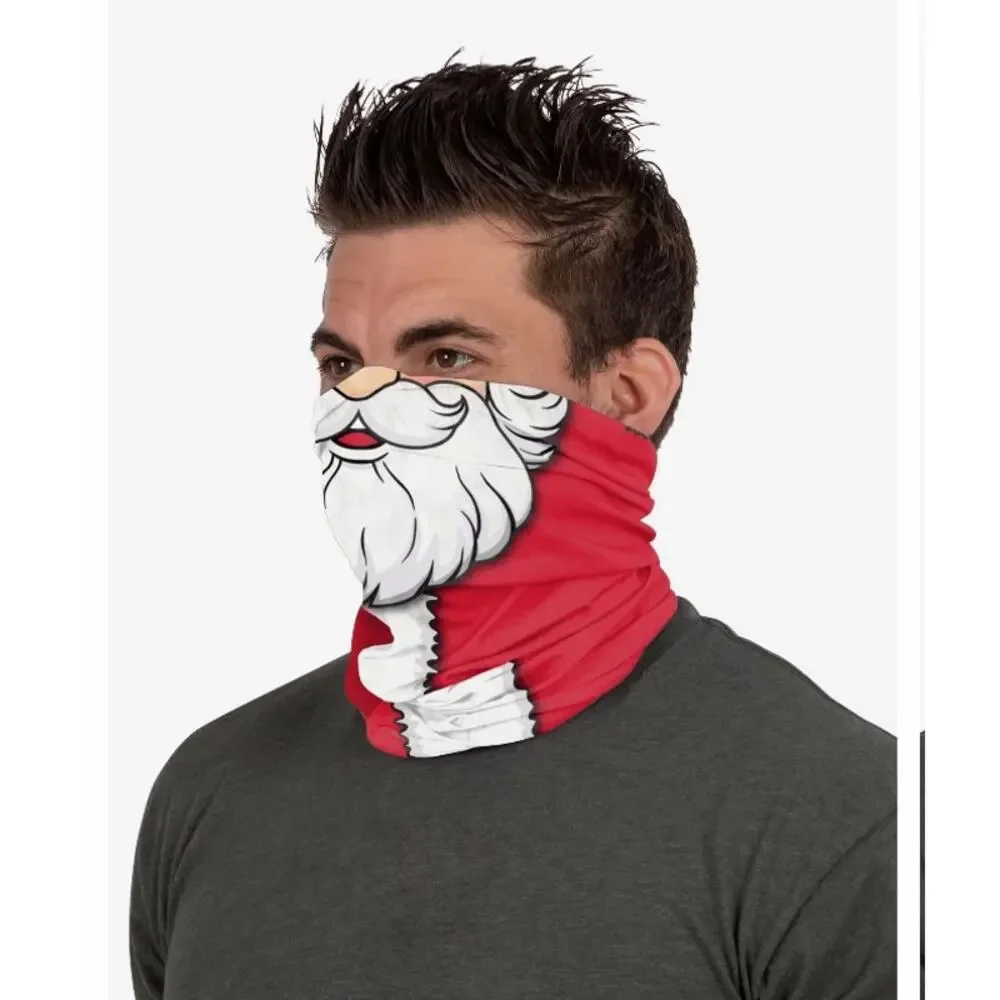 Santa Snowman Holiday Christmas Face Covering Gaiter Mask SET (2) NWT